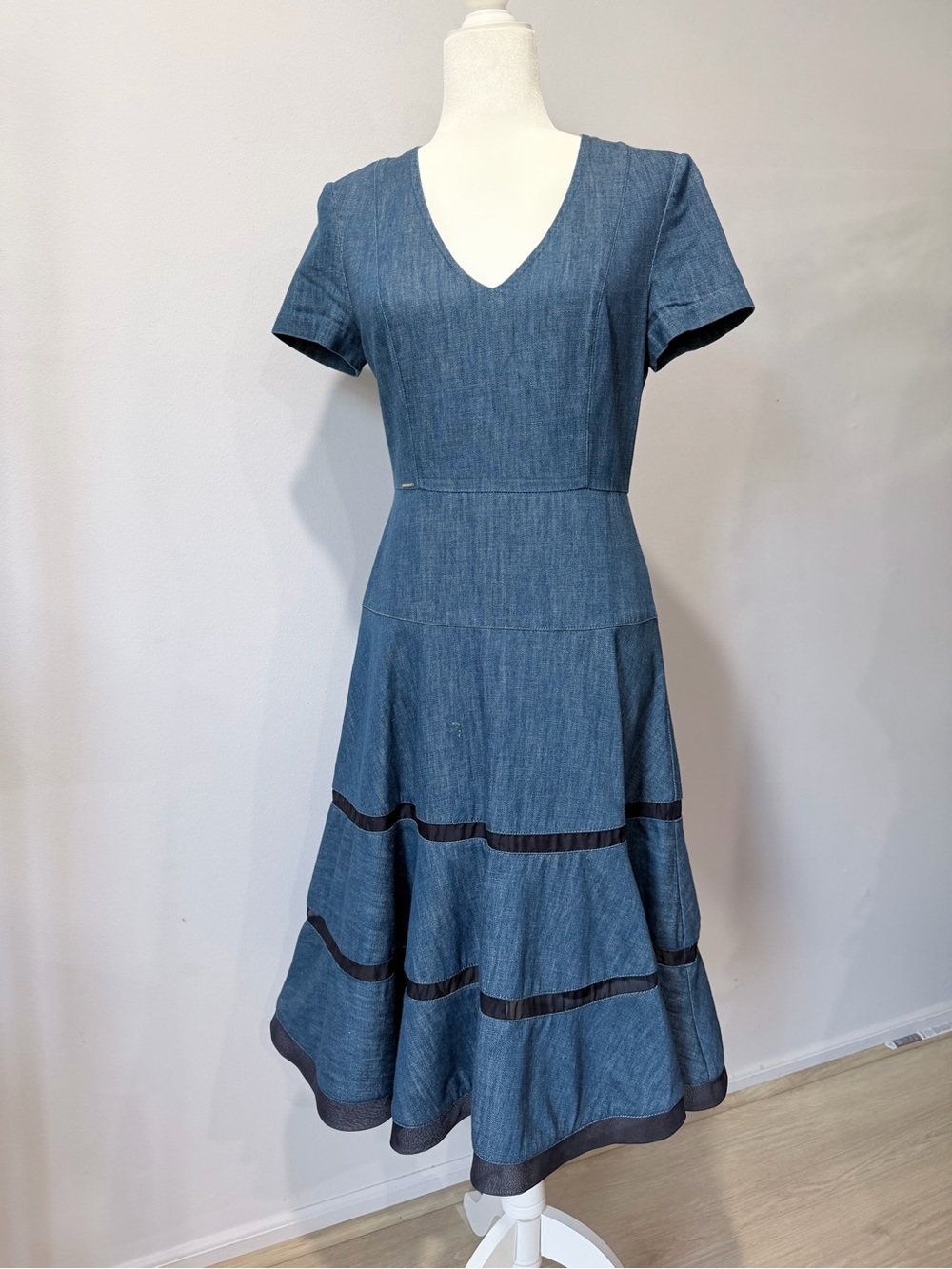 Miss Sixty Blue Denim V‑Neck Fit & Flare Dress